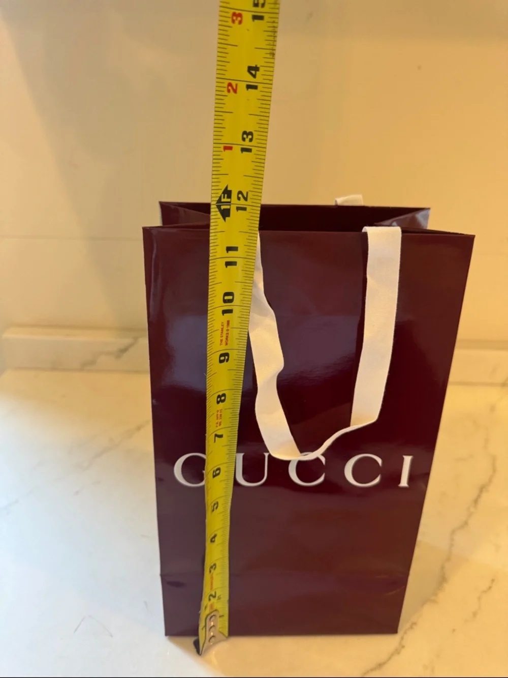Gucci Deep Wine Gift Bag with White Ribbon Handles 12x7x4
